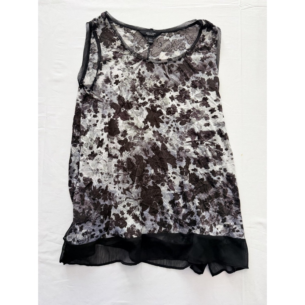 Simply Vera Vera Wang Tank Top Womens PXS Gray Floral Sheer Chiffon Tunic